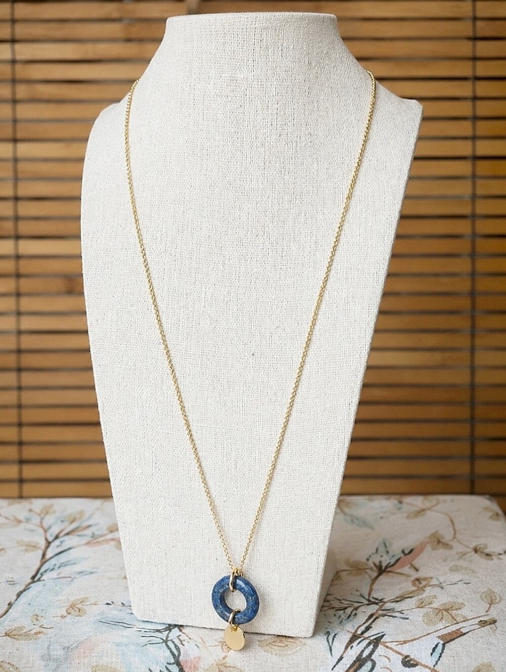 J. Crew Brand New With Tags Sodalite Stone Pendant Necklace Lapis Blue Gold Tone